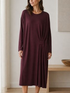 COS Plum Draped Waist Midi Dress Minimalist Cocoon Oversized M